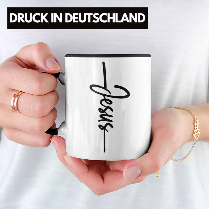Jesus Christus Tasse Bibel Geschenk Kreuz Glauben Kirche Christliche Geschenkidee Schwarz Trendation