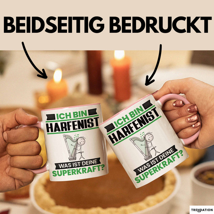Harfenist Tasse Geschenk für Harfenist Geburtstag Lustiger Spruch Kaffee-Becher Was Ist Deine Superkraft Rosa Trendation