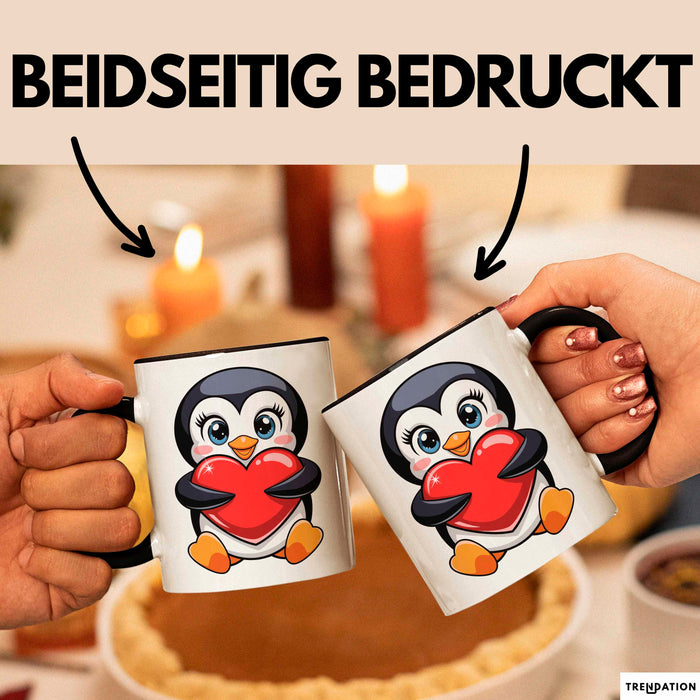 Pinguin Herz Tasse Geschenk Lustige Geschenkidee Spruch Schwarz Trendation