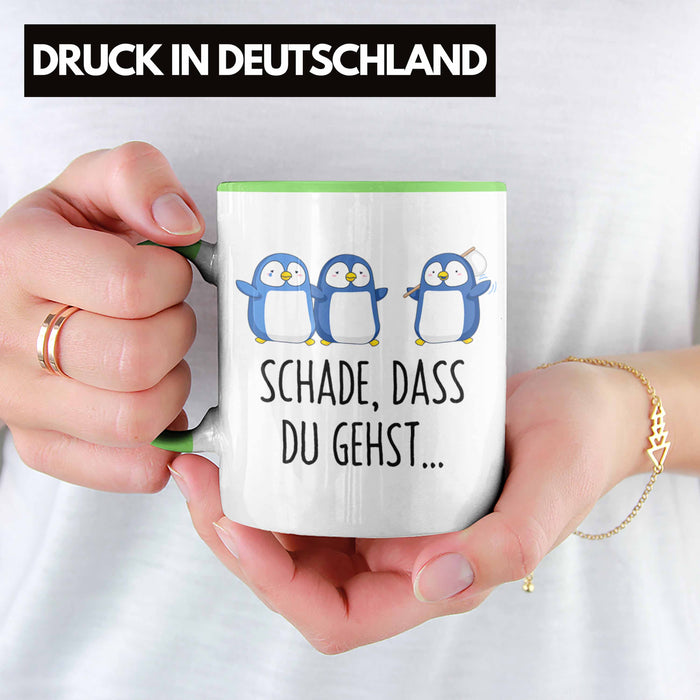 Trendation - Jobwechsel Tasse Geschenk Kollegin Kollege Abschied Lustig Abschiedsgeschenk Sprüche Neuer Job Schade Dass Du Gehst Grün Trendation
