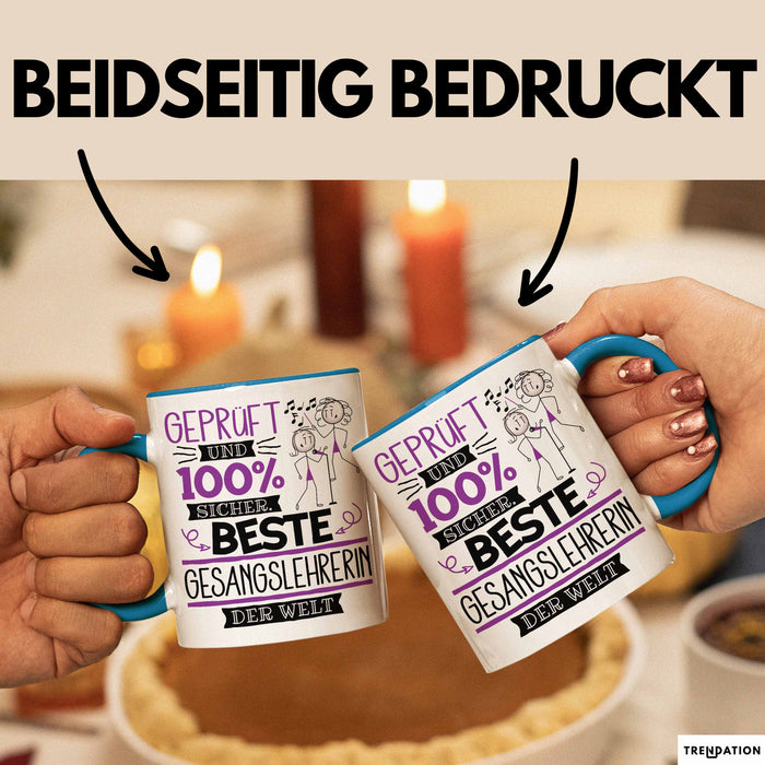 Beste Gesangslehrerin Der Welt Tasse Geschenk für Eine Gesangslehrerin Geprüft Und Sicher Geschenkidee Geburtstag Weihnachten Blau Trendation