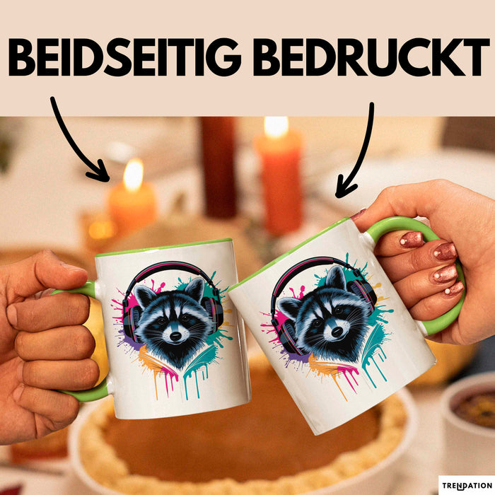Waschbär Tierliebhaber Musik Kopfhörer Tasse Geschenk Lustige Geschenkidee Spruch Grün Trendation