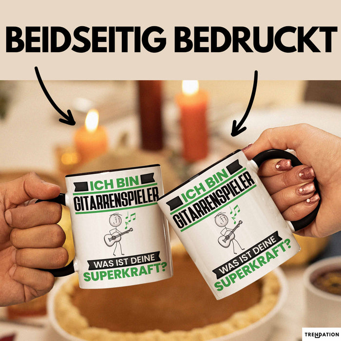 Gitarrenspieler Tasse Geschenk für Gitarrenspieler Geburtstag Lustiger Spruch Kaffee-Becher Was Ist Deine Superkraft Schwarz Trendation