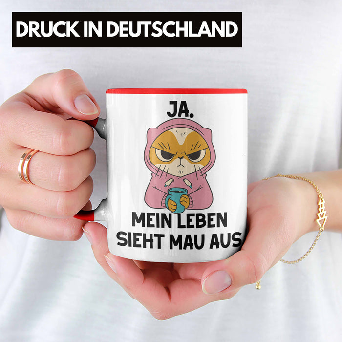 Dank Meme Tasse Katzen Besitzer Wortspiel Ja Mein Leben Sieht Mau Aus Traurige Katze Geschenkidee Saure Katze Astronaut Rot Trendation