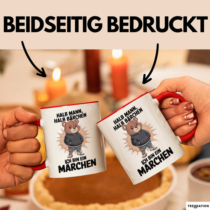 Bärtige Männer Tasse Geschenk Lustige Geschenkidee Spruch Halb Mann Halb Bärchen Rot Trendation