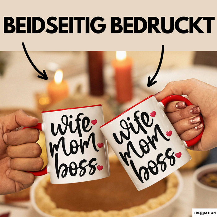 Tasse Wife Mom Boss Geschenkidee für Mütter und Ehefrauen Rot Trendation