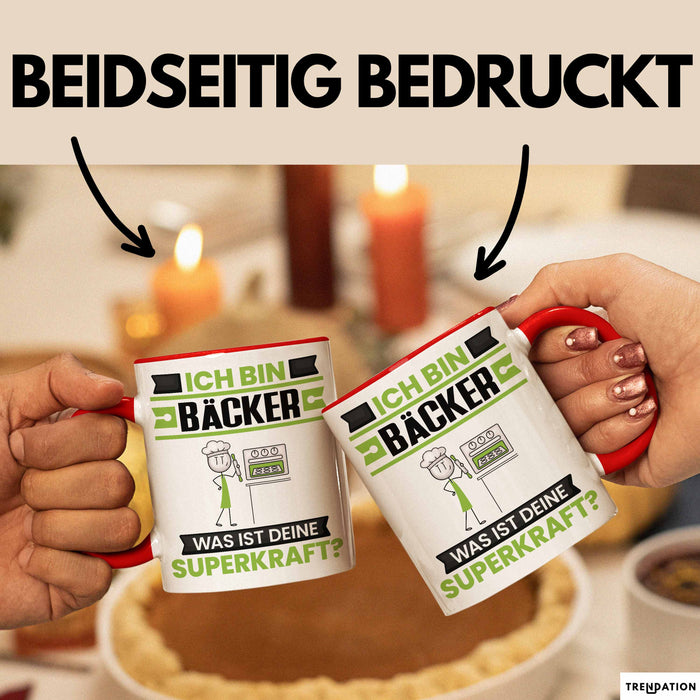 Bäcker Tasse Geschenk für Bäcker Geburtstag Lustiger Spruch Kaffee-Becher Was Ist Deine Superkraft Rot Trendation