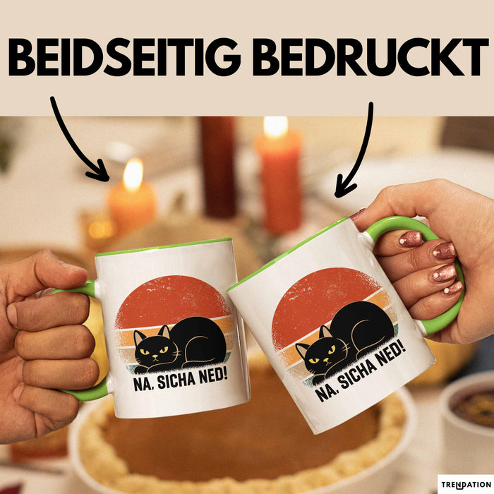 Katze Tasse Geschenk Na Sicha Ned Geschenkidee Katzenliebhaber Kaffee-Becher Grün Trendation