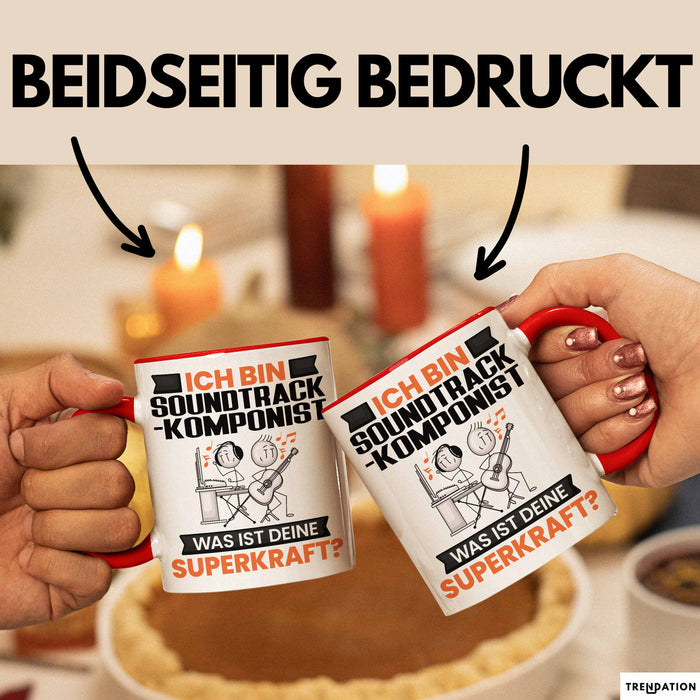 Soundtrack-Komponist Tasse Geschenk für Soundtrack-Komponist Geburtstag Lustiger Spruch Kaffee-Becher Was Ist Deine Superkraft Rot Trendation