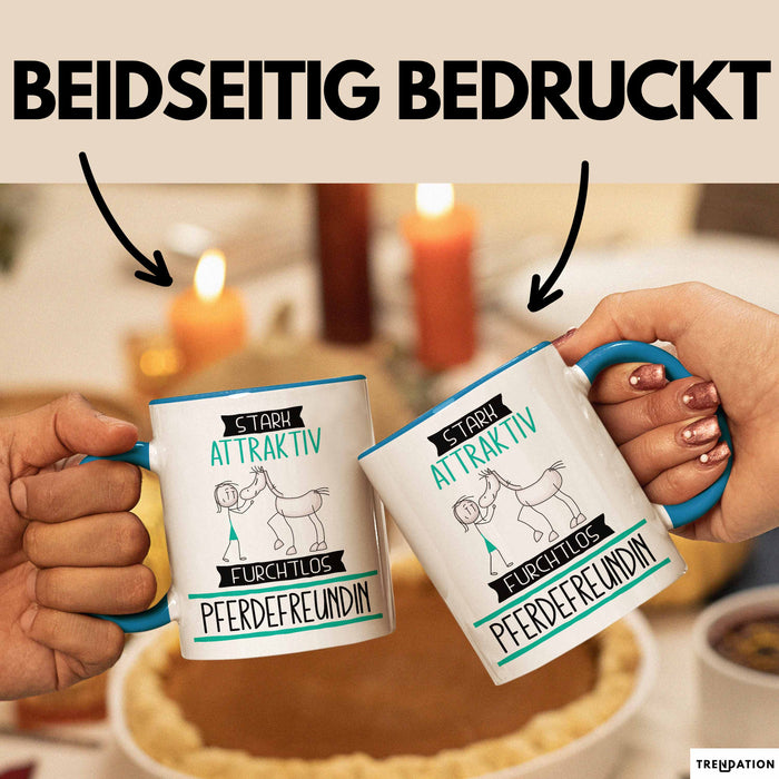 Pferdefreundin Tasse Geschenk Becher Stark Attraktiv Furchtlos Pferdefreundin Lustige Geschenkidee Blau Trendation