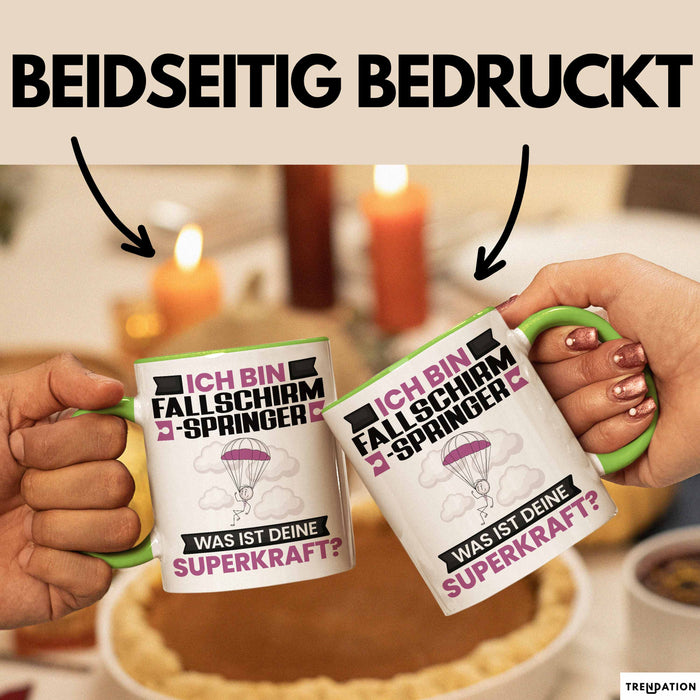 Fallschirmspringer Tasse Geschenk für Fallschirmspringer Geburtstag Lustiger Spruch Kaffee-Becher Was Ist Deine Superkraft Grün Trendation