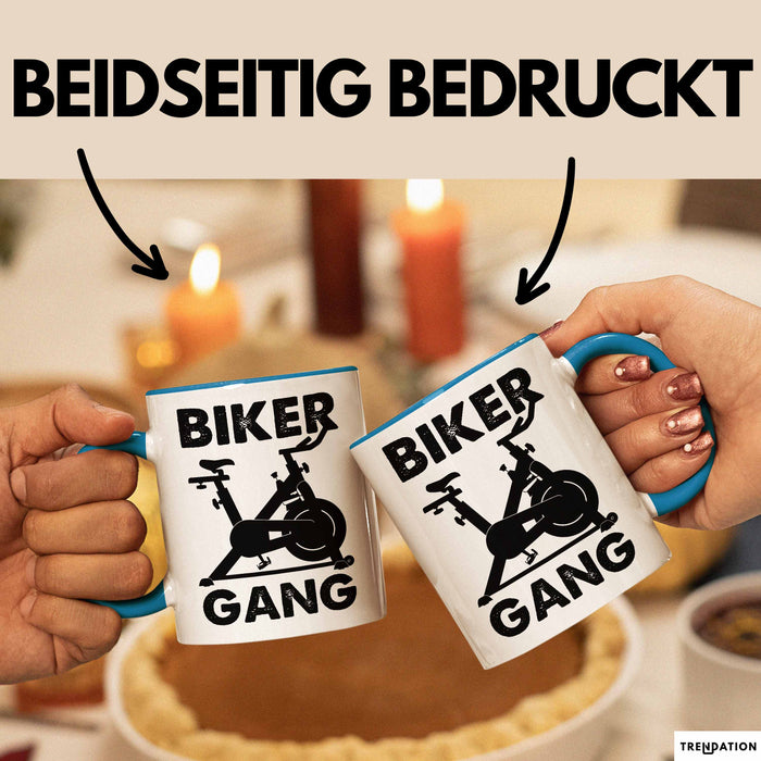 Biker Gang Tasse Geschenk Cardio Zuhause Fitness-Bike Geschenkidee Becher Blau Trendation