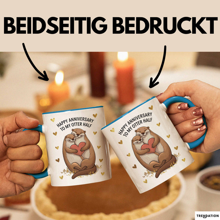 Romantisches Paar Jahrestagsfeier Tasse Geschenk Lustige Geschenkidee Spruch Alles Gute Zum Hochzeitstag Für Meine Otter Hälfte Blau Trendation