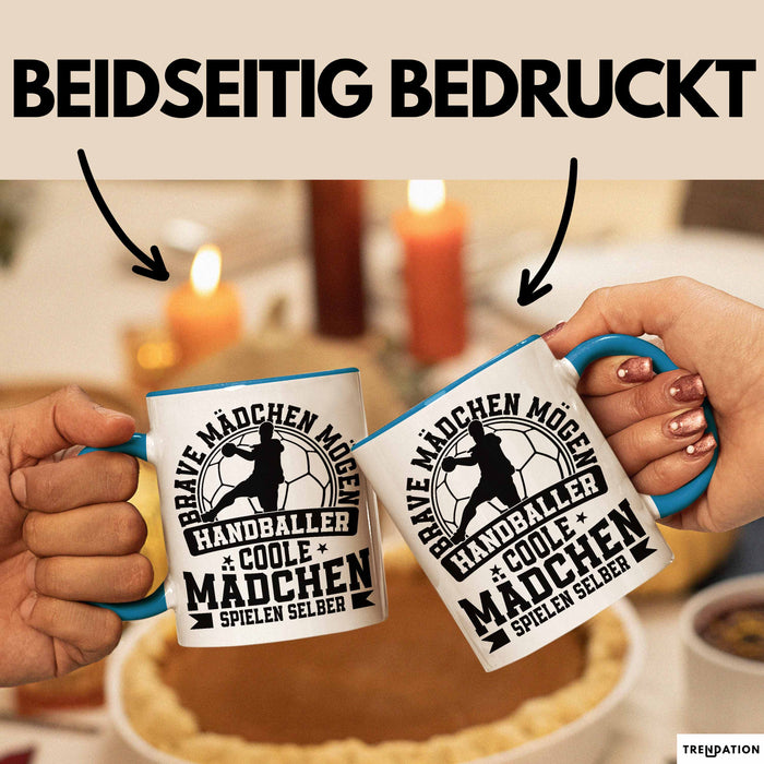 Mädchen Handball-Spielerin Tasse Geschenk Spruch Echte Mädchen Spielen Handball Geschenkidee Frauen Brave Mädchen Mögen Handballer Blau Trendation
