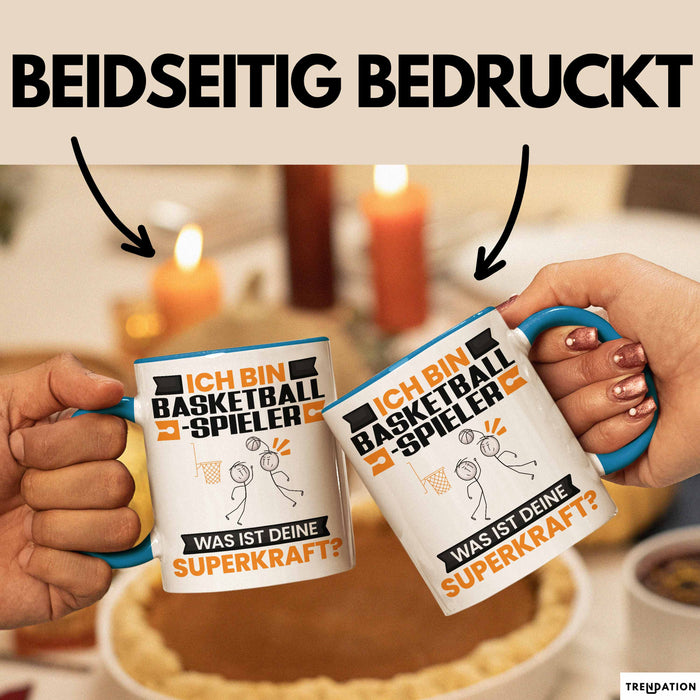 Basketballspieler Tasse Geschenk für Basketballspieler Geburtstag Lustiger Spruch Kaffee-Becher Was Ist Deine Superkraft Blau Trendation