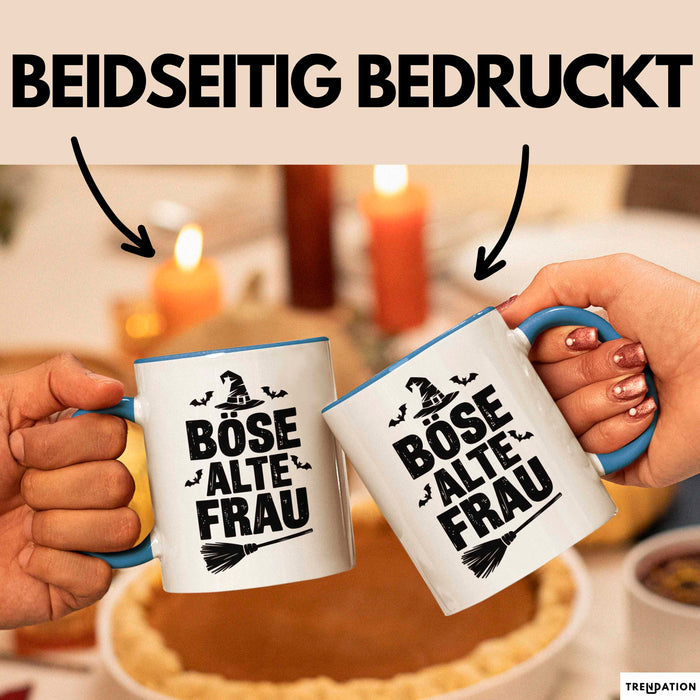 Oma Großmutter Sarkasmus Tasse Becher Geschenk Lustige Geschenkidee Spruch Böse Alte Frau Blau Trendation