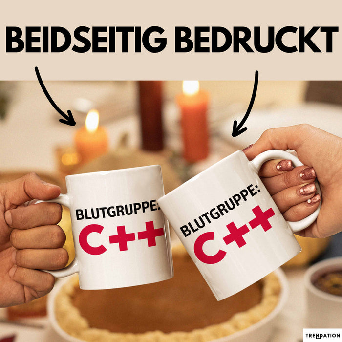 IT Programmierer Tasse Geschenk Blutgruppe C++ Spruch Weiß Trendation