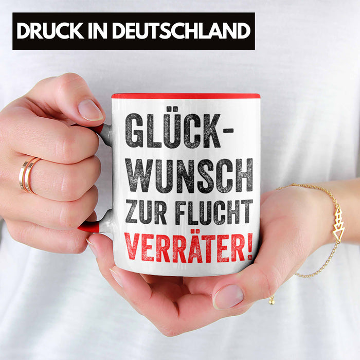 Trendation - Jobwechsel Tasse Geschenk Kollegin Kollege Lustig Abschiedsgeschenk Sprüche Glückwunsch Zur Flucht Trendation