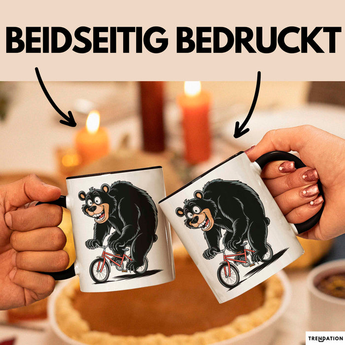 Bär Auf Fahrrad Tasse Geschenk Lustige Geschenkidee Spruch Schwarz Trendation