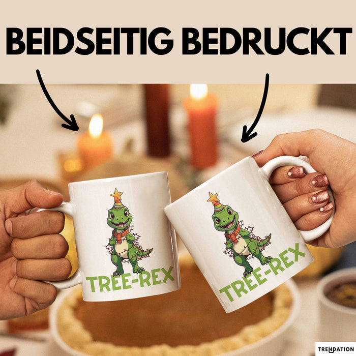 Tree-Rex Dinosaurier Tasse Weihnachten Geschenk Jungs Jungen Weihnachtsbaum T-Rex Weiß Trendation