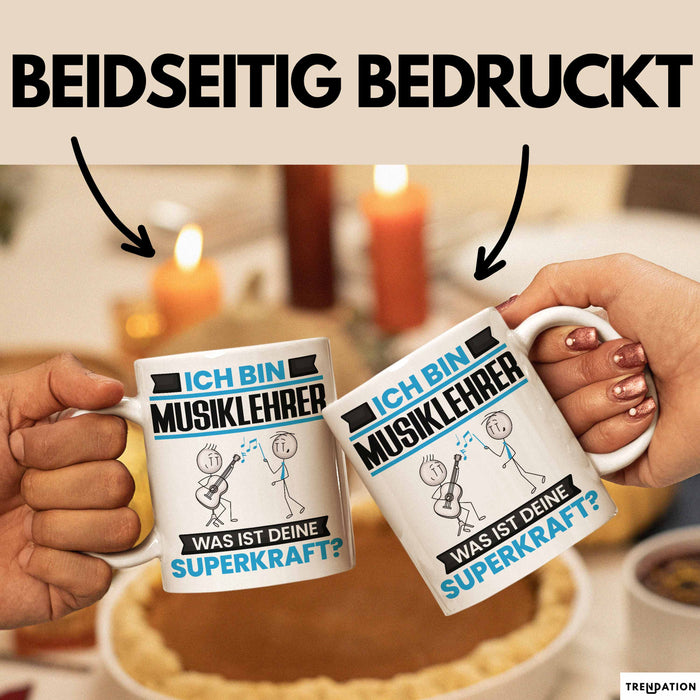 Musiklehrer Tasse Geschenk für Musiklehrer Geburtstag Lustiger Spruch Kaffee-Becher Was Ist Deine Superkraft Weiß Trendation