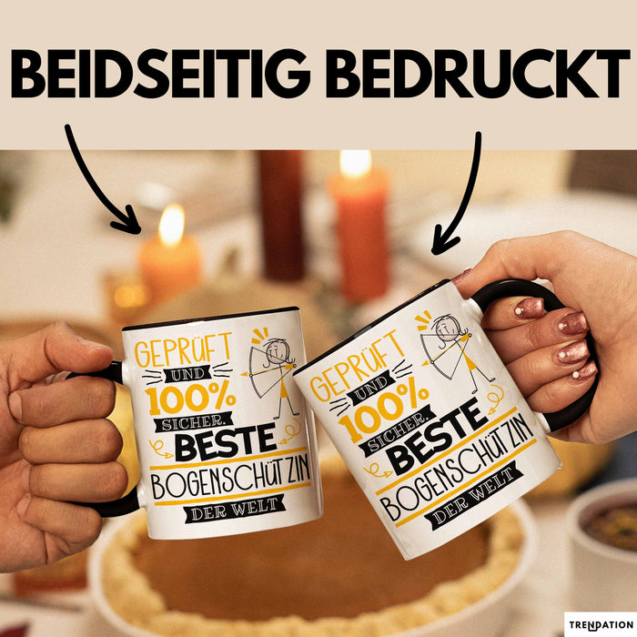 Beste Bogenschützin Der Welt Tasse Geschenk für Eine Bogenschützin Geprüft Und Sicher Geschenkidee Geburtstag Weihnachten Schwarz Trendation
