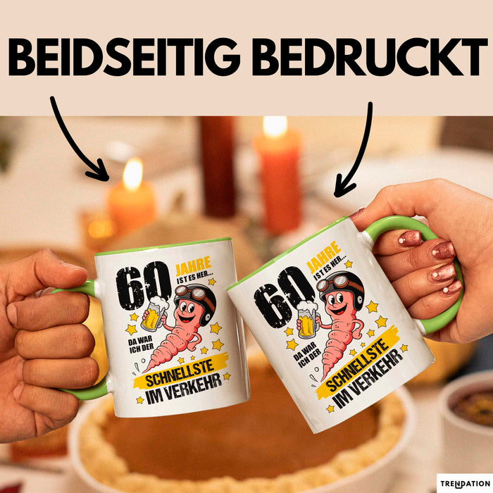 60. Geburtstag Tasse Geschenk Lustige Geschenkidee Spruch 60 Jahre Ist Es Her Da War Ich Der Schnellste Im Verkehr Grün Trendation