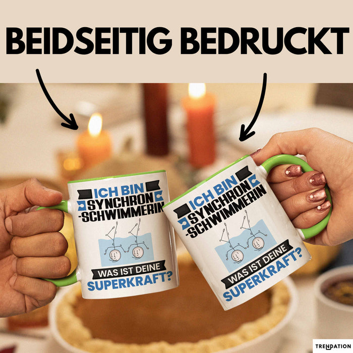 Synchronschwimmerin Tasse Geschenk für Synchronschwimmerin Geburtstag Lustiger Spruch Kaffee-Becher Was Ist Deine Superkraft Grün Trendation