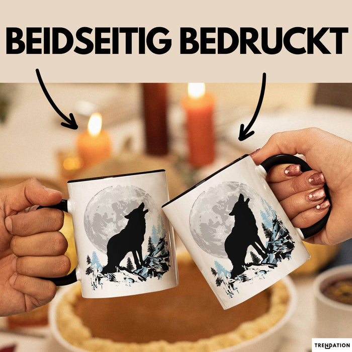 Wolf Tasse Geschenk Heulender Wolf Vollmond Grafik Geschenkidee Schwarz Trendation