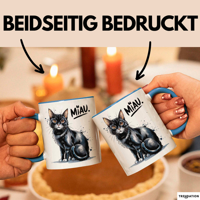 Katzen Tierliebhaber Tasse Geschenk Lustige Geschenkidee Spruch Miau Blau Trendation