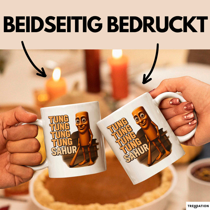 Tung Tung Tung Tung Sahur Tasse Meme Italienisch Geschenk Lustig Becher Weiß Trendation