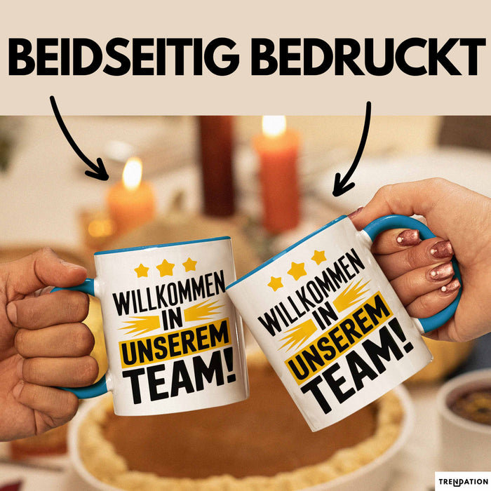 Office Arbeitskollege Tasse Geschenk Lustige Geschenkidee Spruch Willkommen In Unserem Team Blau Trendation