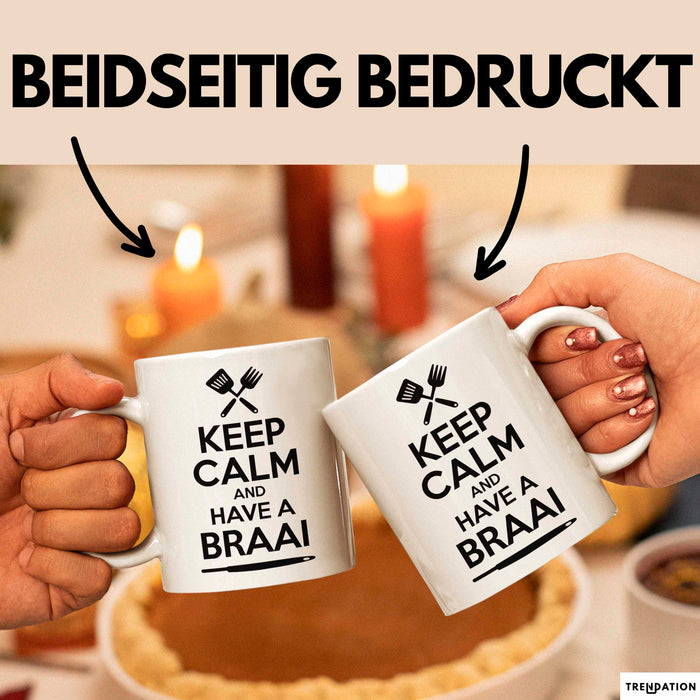 Südafrika Südafrikanisch Tasse Geschenk Lustige Geschenkidee Spruch Bleib Ruhig Und Genieße Ein Braai Weiß Trendation
