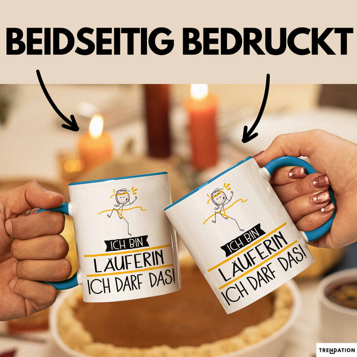 Geschenk für Läuferin Tasse Lustige Geschenkidee Geburtstag Ich Bin Läuferin Ich Darf Das Blau Trendation