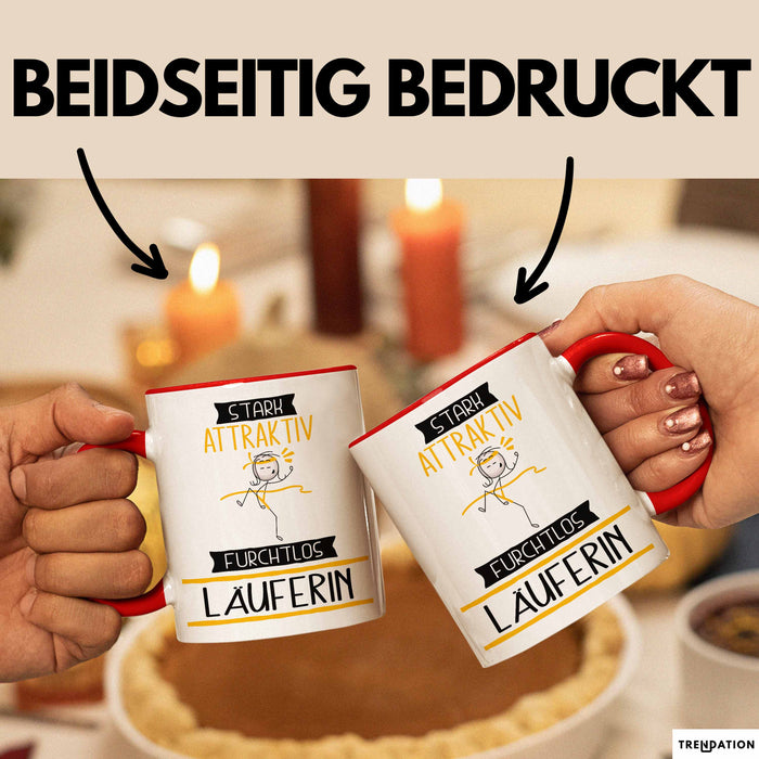 Läuferin Tasse Geschenk Becher Stark Attraktiv Furchtlos Läuferin Lustige Geschenkidee Rot Trendation