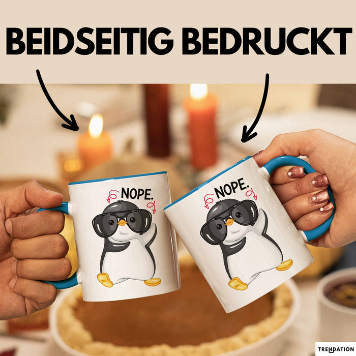 Witzige Tasse Geschenk Pinguin Mit Roter Brille Lustiger Becher Blau Trendation