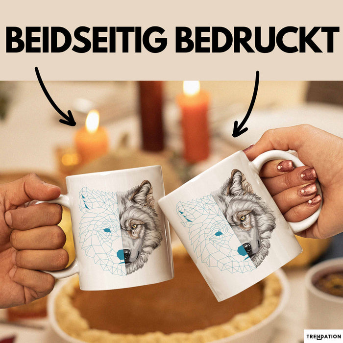 Wolf Tasse Geschenk Geometrisch Realistisch Geteilt Geschenkidee Weiß Trendation