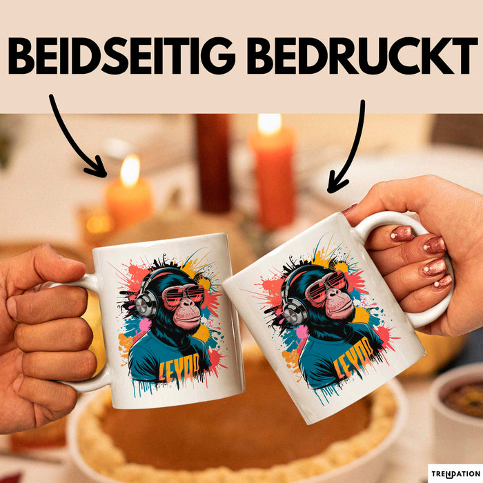 Affe Tier Kopfhörer Sonnenbrille Tasse Geschenk Lustige Geschenkidee Spruch Weiß Trendation