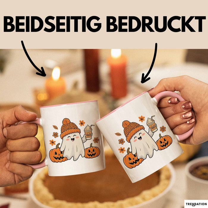 Halloween Tasse Geschenk Kürbis Geschenkidee Oktober Kaffee-Becher Rosa Trendation