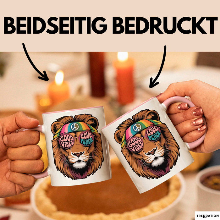 Hippie Löwe Tasse Geschenk Lustige Geschenkidee Spruch Rosa Trendation