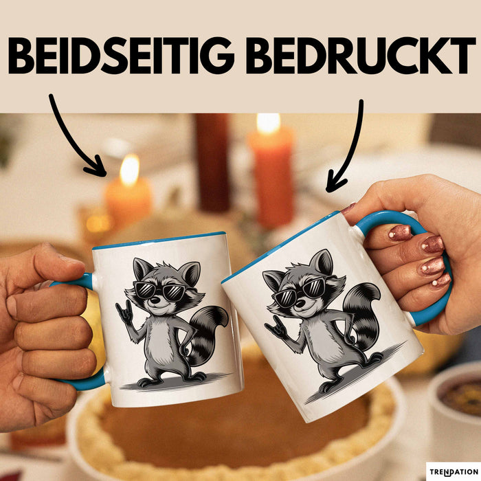 Waschbär Rockmusik Tasse Geschenk für Tiermusikliebhaber Blau Trendation