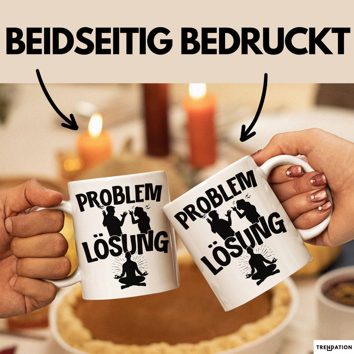 Yoga Tasse Geschenk für Yogalehrer Männer Geschenkidee Problem und Lösung Yoga Weiß Trendation