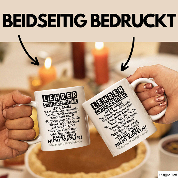 Unterricht Lehrer Wertschätzung Tasse Geschenk Lustige Geschenkidee Spruch Lehrer Spickzettel Weiß Trendation