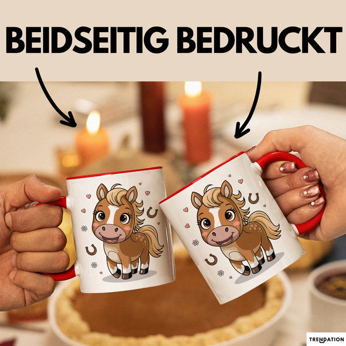 Pferdeliebhaber Tasse Geschenkidee für Reitsport Rot Trendation
