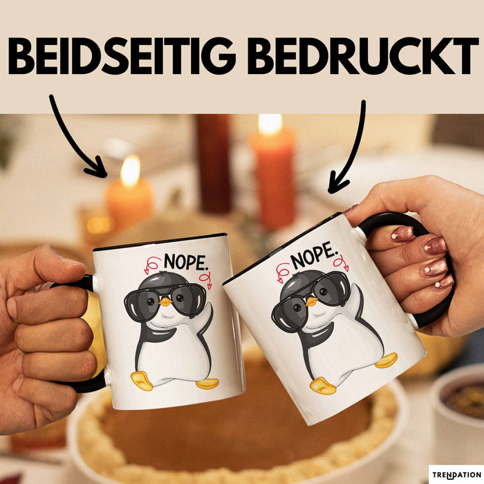Witzige Tasse Geschenk Pinguin Mit Roter Brille Lustiger Becher Schwarz Trendation