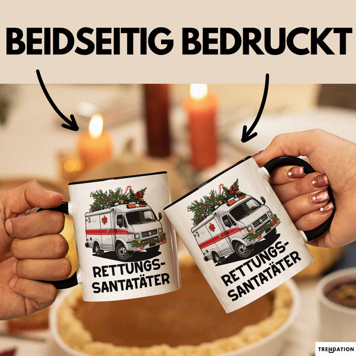 Rettungssanitäter Tasse Geschenk Rettungssantatäter Spruch Notarzt Geschenkidee Kaffee-Becher Schwarz Trendation