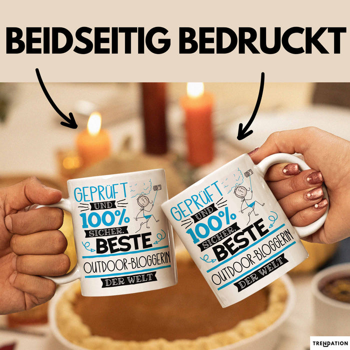 Beste Outdoor-Bloggerin Der Welt Tasse Geschenk für Eine Outdoor-Bloggerin Geprüft Und Sicher Geschenkidee Geburtstag Weihnachten Weiß Trendation