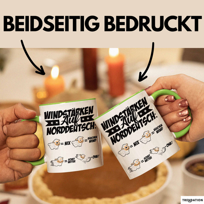Norddeutsche Tasse Geschenk Windstärken Schaf Kaffee-Becher Geschenkidee Grün Trendation