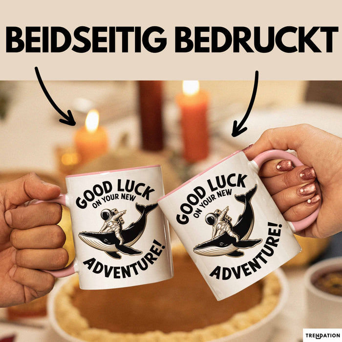 Büroarbeit Kollege Abschied Tasse Geschenk Lustige Geschenkidee Spruch Viel Glück Auf Deinem Neuen Abenteuer Rosa Trendation