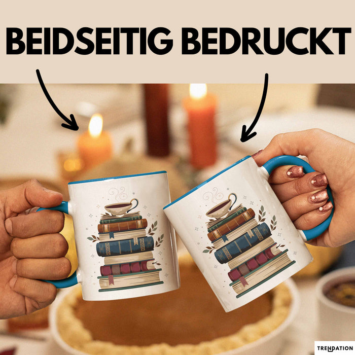 Bücherwurm Tasse Geschenkidee für Vielleser Lustiger Spruch Blau Trendation